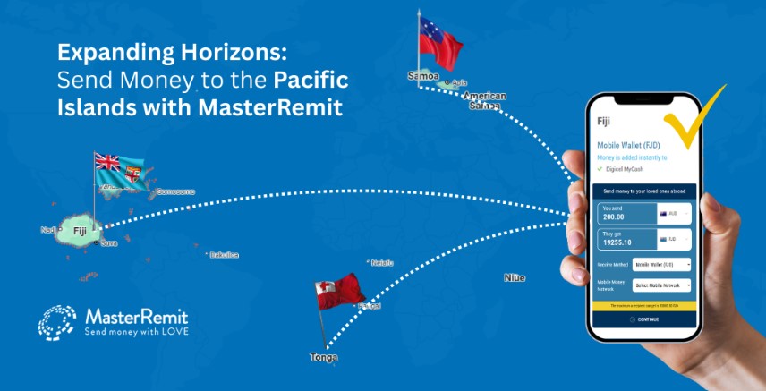 Send money to Pacific Islands with MasterRemit, including Fiji, Samoa, Tonga, and more.